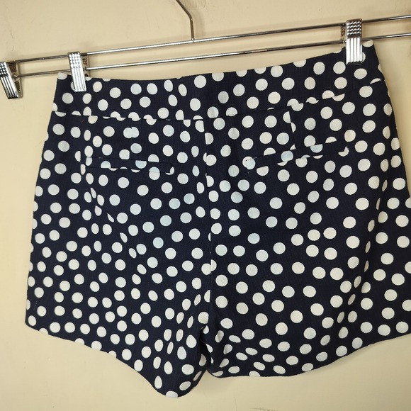 J Crew Navy +White Polka Dot Cotton Shorts Pleated Side Zip - Picture 4 of 5